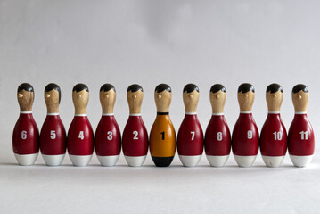 conceptual and funny photo of a soccer team presentation made with bowling pins