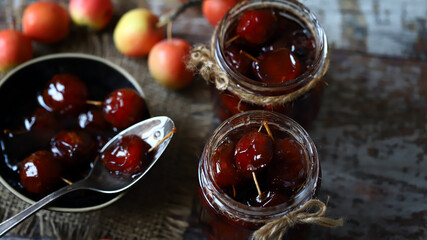 Homemade mini apple jam. Paradise apple jam.