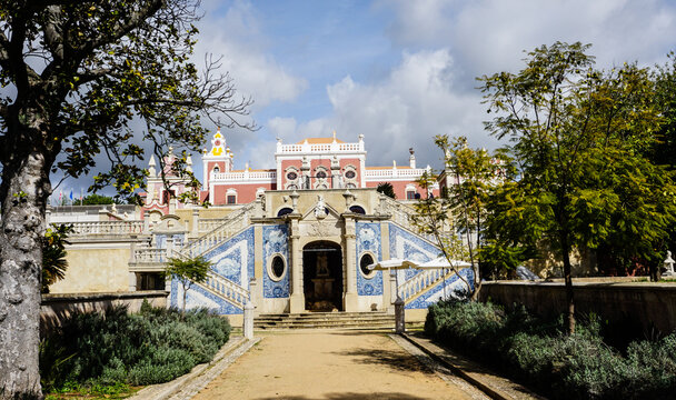 Exterior view of historic palace of Estoi near Faro, Portugal, now a luxury hotel.