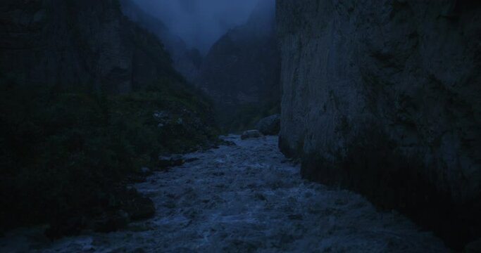 Mountain river, seething with strong stream among the rocks