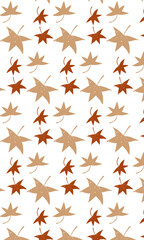 Vector pattern of autumn maple leaves. Background. Wallpaper. Retro style. Grunge. Illustration. Beige and red on a white background. Scuff texture