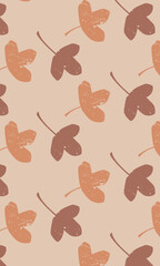 Vector pattern of small autumn leaves. Background. Wallpaper. Retro style. Grunge. Illustration. Brown and beige. Scuff texture