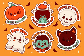 hand drawn flat halloween labels collection