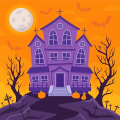 Fototapeta na wymiar hand drawn flat halloween house vector design illustration