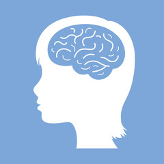 Woman head with brain silhouette flat vector icon