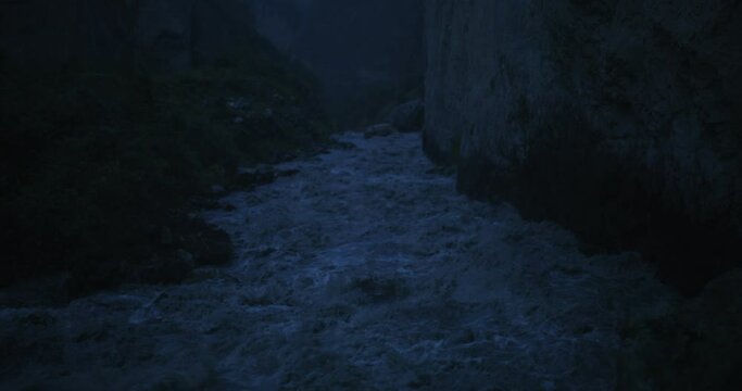 Mountain river, seething with strong stream among the rocks