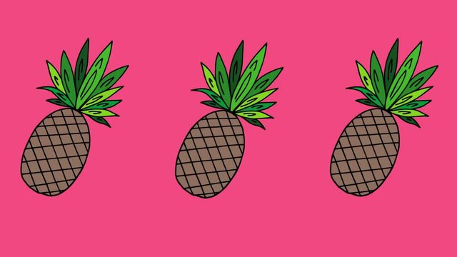 Minimal motion design animation. Pineapple wiggle on colorful background. Seamless looping hd animation.
