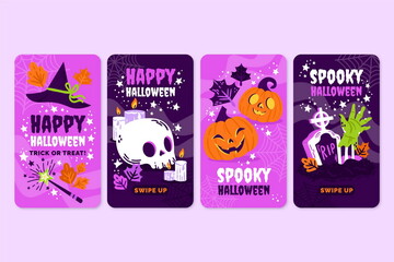 hand drawn halloween instagram stories collection vector design illustration