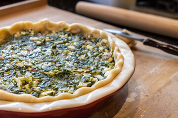 Process for making a Swiss Chard Pie from homemade dough to filling