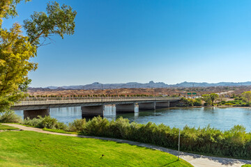 Fototapeta na wymiar The Colorado River Bridge between Laughlin, Nevada and Bullhead City, Arizona