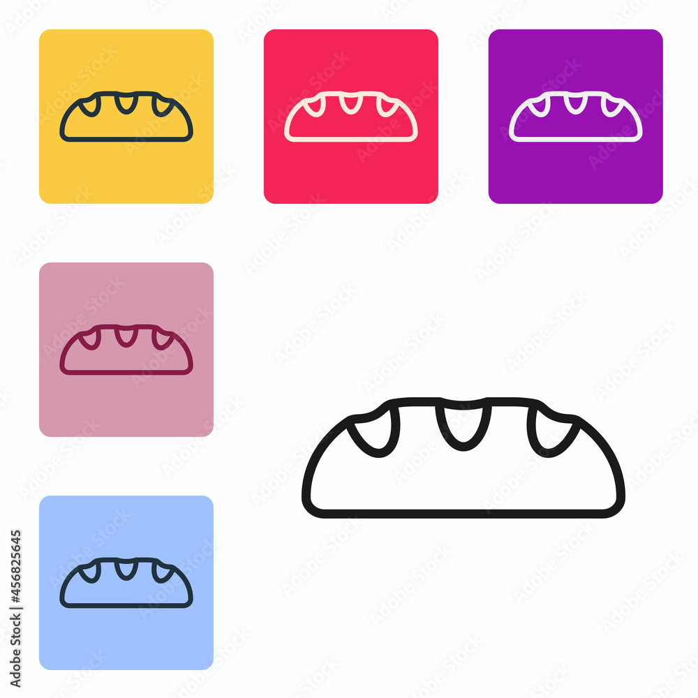 Poster black line bread loaf icon isolated on white background. set icons in color square buttons. vector