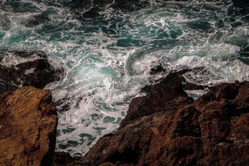 Aerial view of sea waves and fabulous rocky coast, Spain