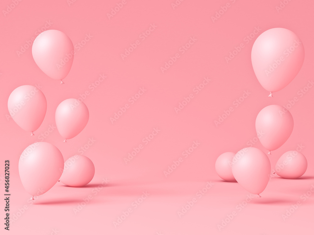 Aufkleber blank pink background with pink pastel color balloons with shadows minimalism conceptual 3d renderin