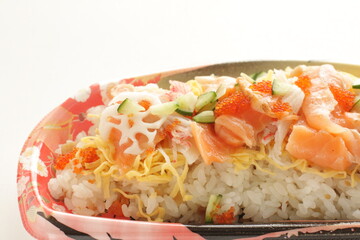 Japanese culture food for Girl's day in March, colorful Chirashizushi 