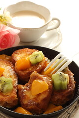 Homemade kiwi fruit and mango French toast for cafe food image