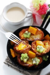 Homemade kiwi fruit and mango French toast for cafe food image