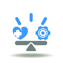 Seesaw balanced with heart and gear process vector illustration. Work and life balancing icon. Endocrine hormone balance symbol.