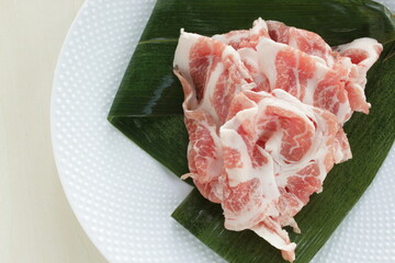 freshness pork sides on leaf for cooking ingredient