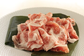 freshness pork sides on leaf for cooking ingredient
