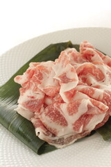 freshness pork sides on leaf for cooking ingredient