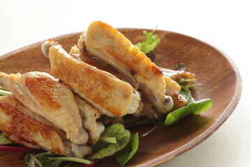 Chinese food, homemade grilled chicken on baby leaves for comfort food