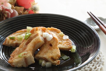 egg soaked Wheat bran with green onion Japanese food 