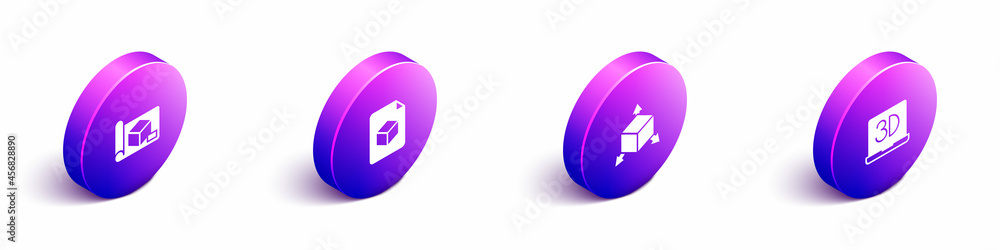 Poster set isometric graphing paper for engineering, isometric cube file, and 3d printer icon. vector