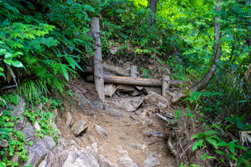 長野県安曇野市にある燕岳を登山する風景 A view of climbing Mt. Tsubame in Azumino City, Nagano Prefecture. 