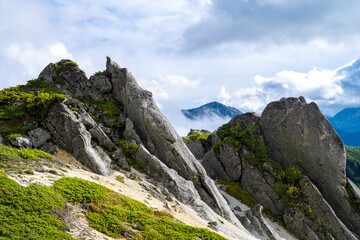 長野県安曇野市にある燕岳を登山する風景 A view of climbing Mt. Tsubame in Azumino City, Nagano Prefecture. 