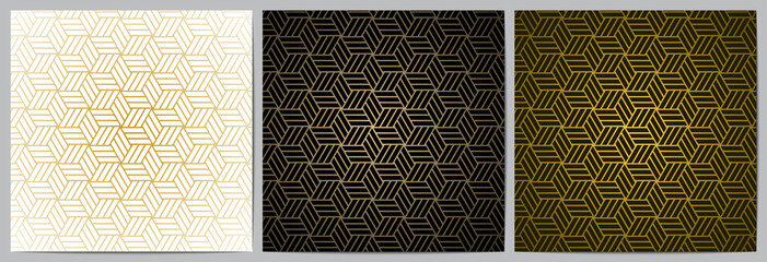  Set of abstract geometric pattern with polygonal shape elegant of black,white and gold background