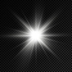 Fototapeta premium White glowing light star, burst sun rays.