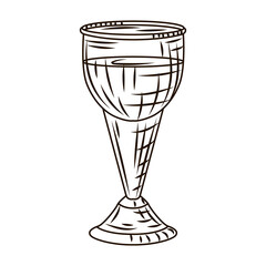 Full glass slivovic engraved style isolated on white background. Vintage sketch black outline close up.