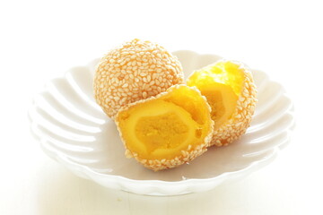 Chinese yum cha dumpling, sesame ball for fried dim sum image