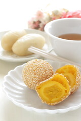 Chinese yum cha dumpling, sesame ball for fried dim sum image