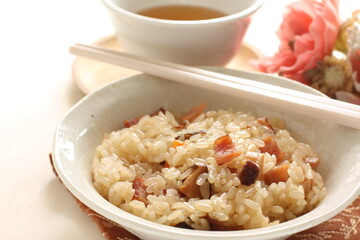 Chinese food, dried shrimp and ham in sticky rice for homemade comfort food