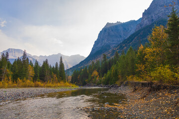 River and fall foliage at Glacier National Park, Montana, USA © Martina