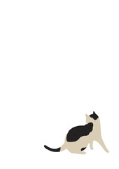 振り向く猫のイラスト-ブチ猫