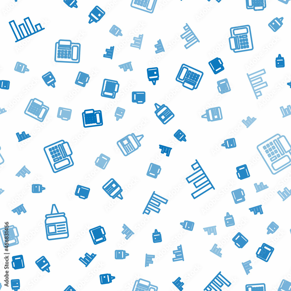 Poster set line glue, pie chart infographic and telephone on seamless pattern. vector