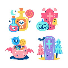 glitzy halloween stickers collection vector design illustration