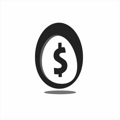 Dollar symbol in a circle shaped like an egg. Waiting to hatch like a chick out of a shell.