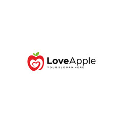 modern Love Apple healthy hearts leaf logo design