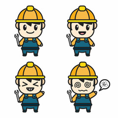 Smart Mechanic Worker Cute Cartoon Character