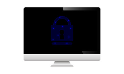 Lock monitor to Computer Security, vector art illustration.