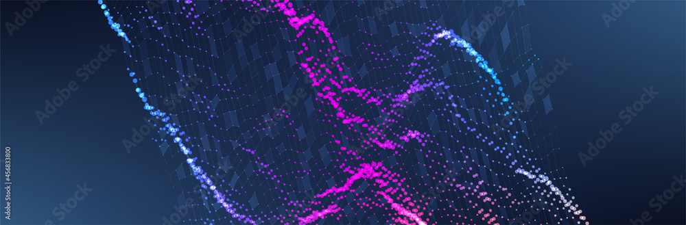 Poster abstract dot background. tech wave. 3d pattern. vector illustration