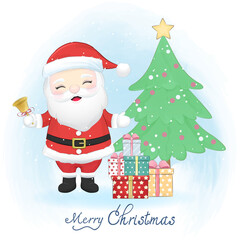 Cute santa claus in winter, Merry Christmas illustration.