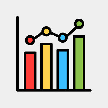 Vector illustration of bar chart icon in filled line style for any projects