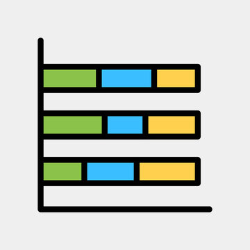 Vector illustration of bar chart icon in filled line style for any projects