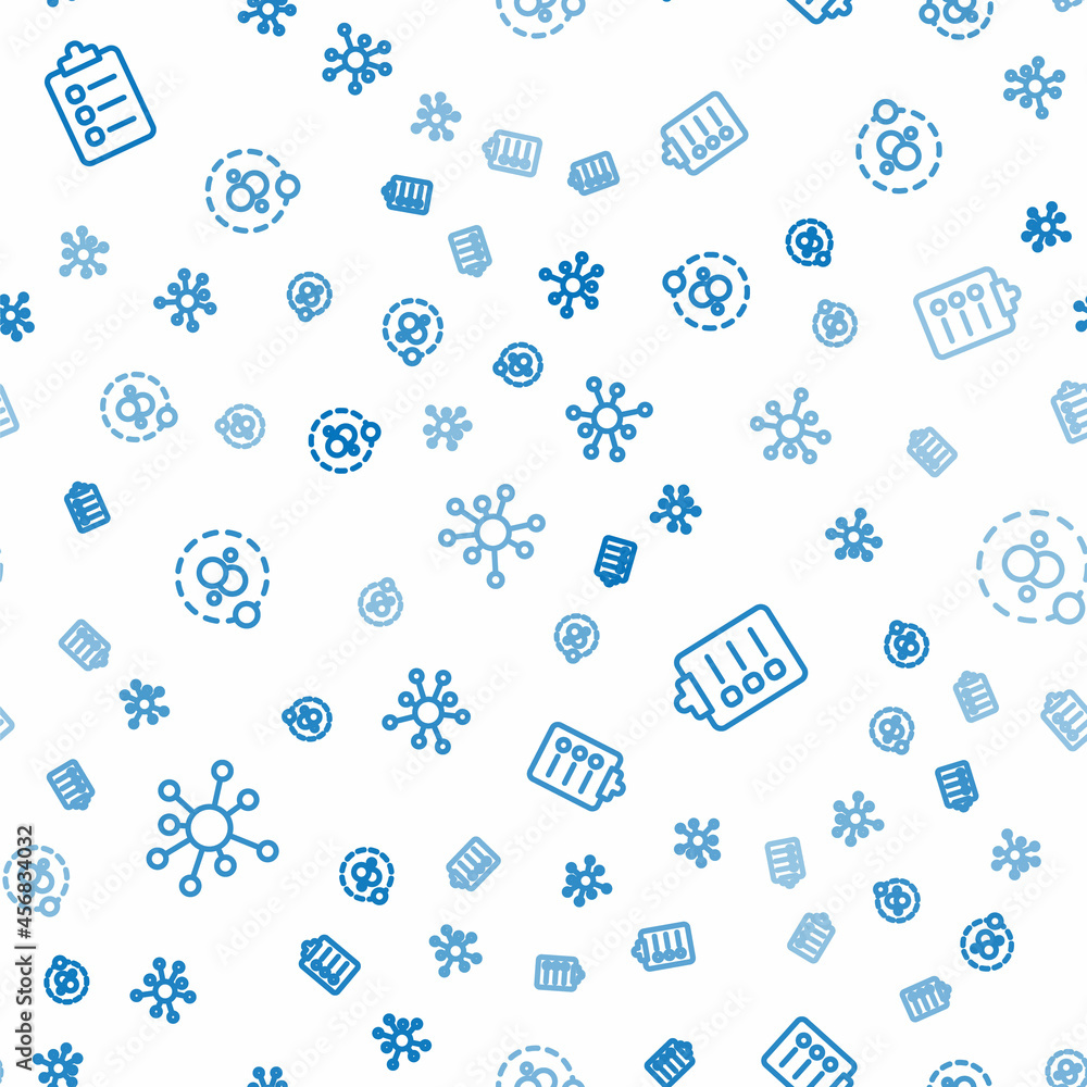 Aufkleber set line molecule, to do list or planning and atom on seamless pattern. vector