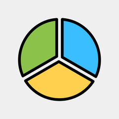 Vector illustration of pie chart icon in filled line style for any projects