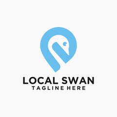 Simple and Modern Location Logo With Pin Map and Swan